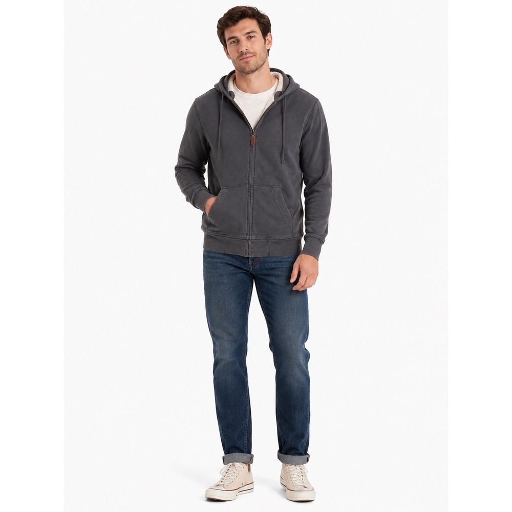 J.Crew Zip Hoodie Mens Medium Grey Sherpa Lined Vintage Fleece Jacket Gorpcore